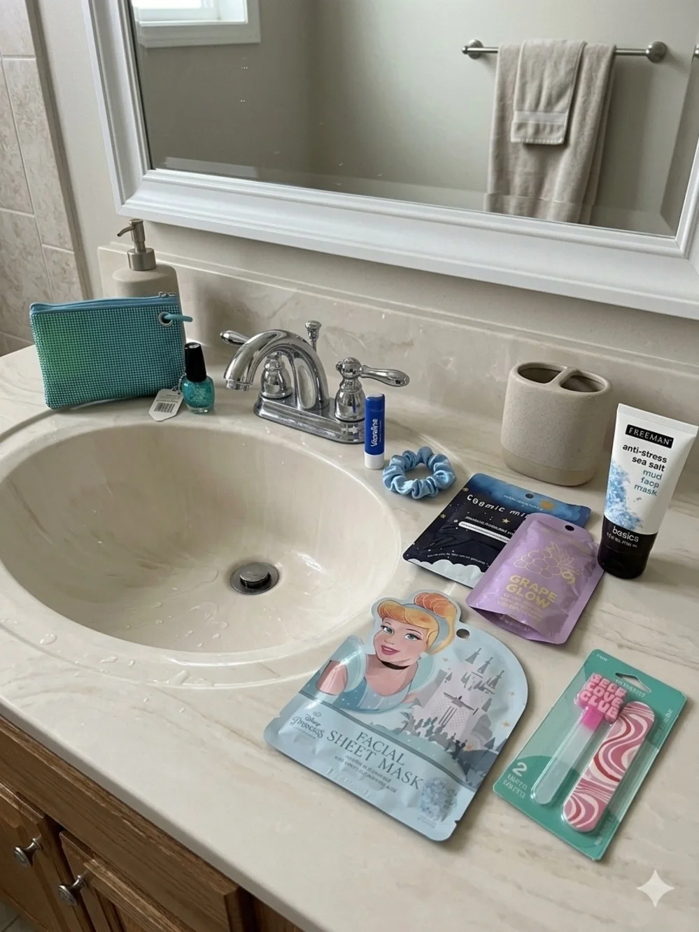 Blue Teal Cosmetic Pouch with nail polish bagcharm and self care items!!!! New